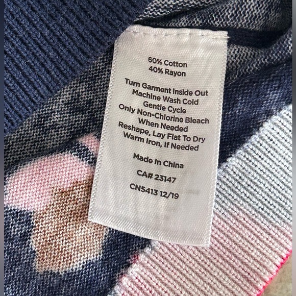Talbots Floral Crewneck Sweater India Ink Navy Pink Lightweight 3/4 Sleeves Sz M - Picture 8 of 11